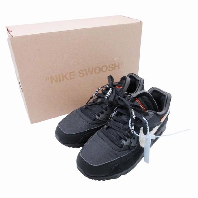 【中古】美品 ナイキ × オフホワイト エアマックス90 スニーカー シューズ 靴  AA7293-001 サイズUS8.5 26.5cm 黒