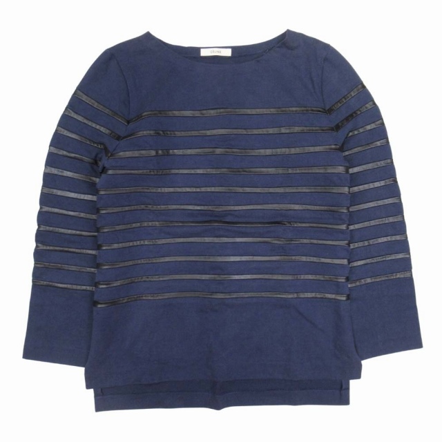 【中古】セリーヌ CELINE by Phoebe Philo フィービー期 レザートリミング ボーダー バスクシャツ 長袖 ラムスキン