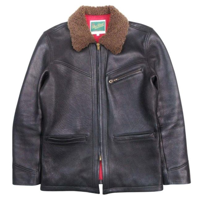 【中古】極美品 ザ フラットヘッド THE FLAT HEAD ディアスキン 鹿革 レザージャケット ブルゾン ライダース 34 黒