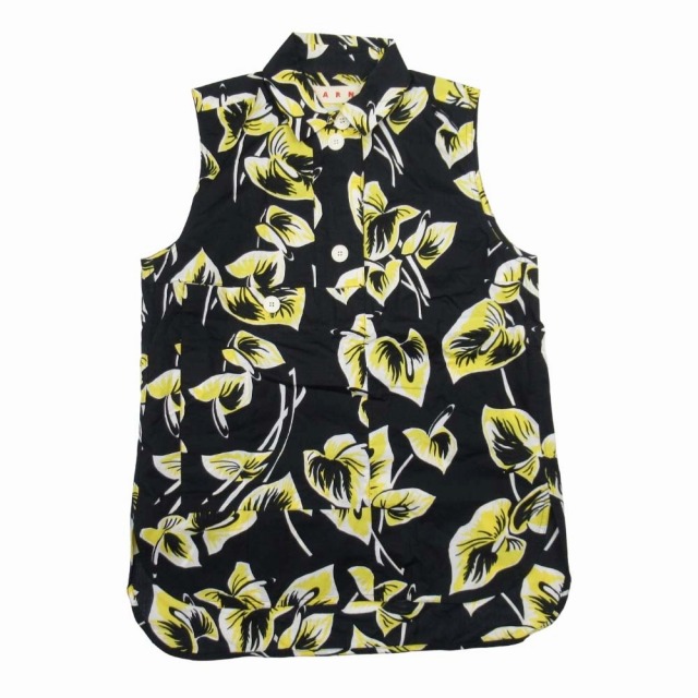 【中古】美品 17ss マルニ MARNI 花柄 ノースリーブ ブラウス プルオーバー シャツ ハーフボタン カットソー 40 黒
