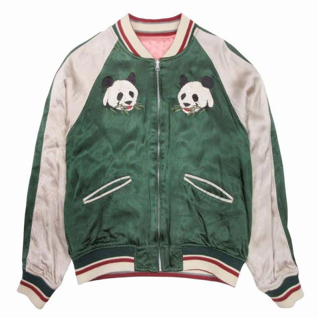 【中古】ヒューストン HOUSTON 上野動物園 リバーシブル パンダ スカジャン ジャケット ブルゾン 和柄 藤娘 5968 L
