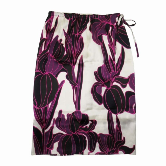 【中古】美品 20aw ドリスヴァンノッテン DRIES VAN NOTEN 大花柄 シルクサテン ミモレスカート セミタイトシルエット