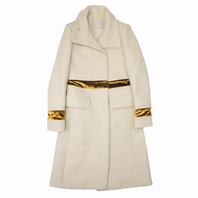 【中古】美品 バリー BALLY ウールメルトン ロングコート ベロアトリム ジャケット ブルゾン アウター I40 ベージュ