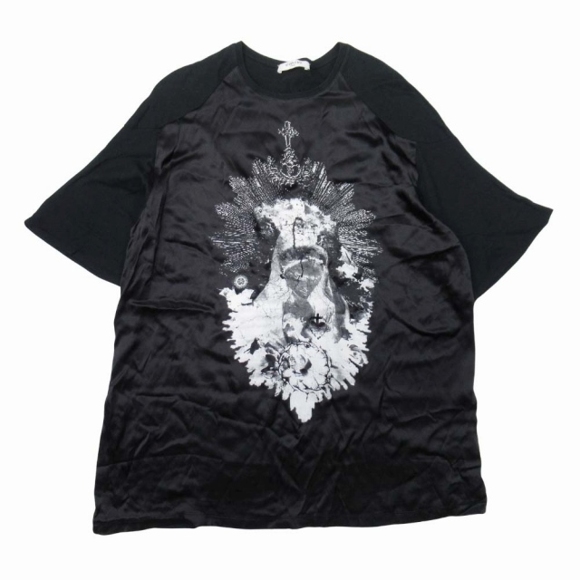 【中古】美品 2008 ジバンシィ GIVENCHY by Riccardo Tisci マリアプリント シルクサテン 切替 Tシャツ 半袖