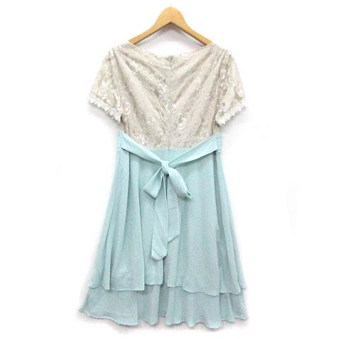 中古 未使用品 チェリーアン Cherry Ann レース シフォン 切替 ドレス ワンピース 膝丈 バックリボン 半袖 ベージュ ミントグリーン Fの通販はau Pay マーケット ブランド古着のベクトル