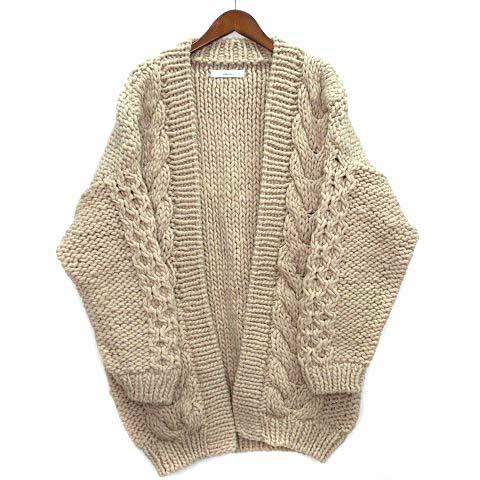 【中古】アリュメール Allumer ハンドニット カーディガン ボタンレス ローゲージ ウール ベージュ 1 レディースの通販はカーディガン