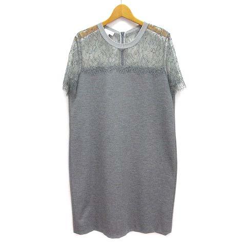 【中古】エスカーダ ESCADA SPORT シアーレース ポンチ 切替 ワンピース 半袖 ミニ グレー 38 レディース