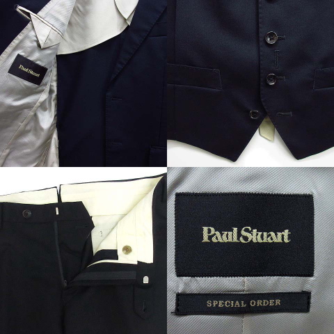 ポールスチュアート Paul Stuart スリーピース　スーツ　ネイビー GLOBAL MODEL」Adjustable Fit ピンチェックハイストレッチ