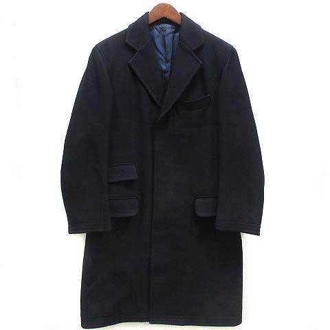 【中古】スチュワードバトラー Steward Butler ウール ヘリンボーン チェスター コート 比翼 ダークネイビー 紺 44 メンズ
