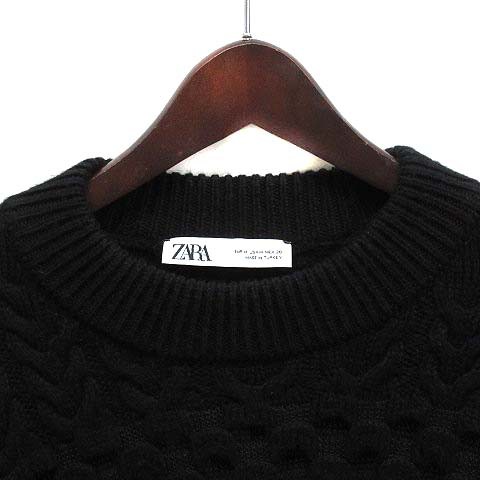 中古】ザラ ZARA リブスリーブ デザインニット セーター 長袖 ブラック