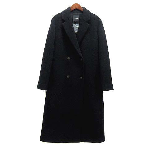 【中古】セオリー Theory ウール ロング ダブル チェスターコート COZY DOUBLE WOOL SUFFOLK DB 2022AW 2309609 ブラック P レディース