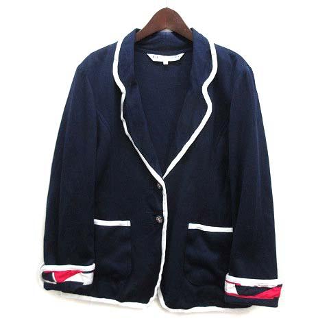 【中古】レオナールスポーツ LEONARD SPORT コットン ニット パイピング ジャケット ネイビー 紺 40 レディースの通販は