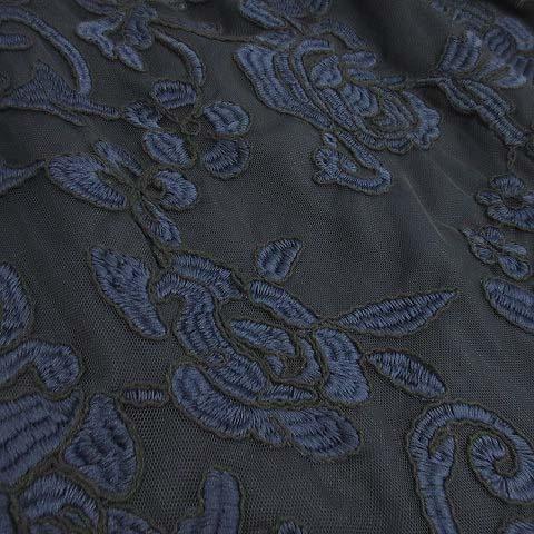 【中古】ローズティアラ ジュエル Rose Tiara JEWEL フラワー刺繍 チュール ノースリーブ ワンピース 膝丈 ネイビー 紺 42 大きいサイズ 中古】ローズティアラ ジュエル Rose Tiara JEWEL フラワー刺繍