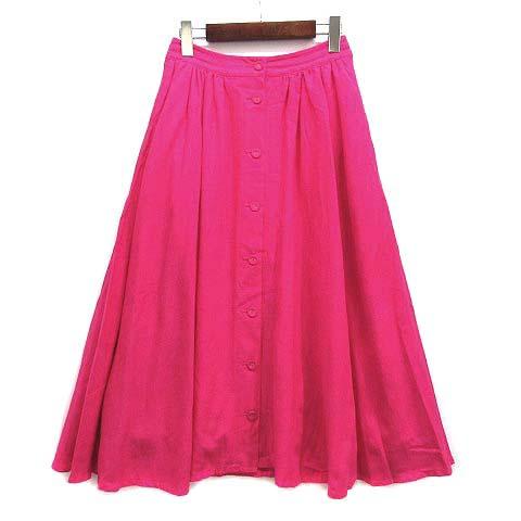 【中古】未使用品 フランシュリッペ franche lippee 前ボタン ロング フレア スカート レーヨン リネン ピンク M レディースの通販は