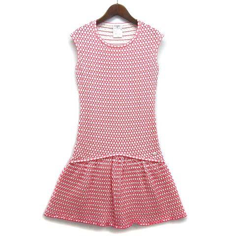 【中古】シャネル CHANEL エンボス ニット ワンピース ノースリーブ ピンク ホワイト 34 国内正規 レディース 31,720円