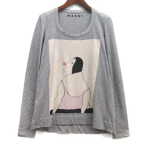 【中古】マルニ MARNI ロミーナ・キロス Romina Qurios Tシャツ カットソー ロンT プリント 長袖 グレー 36 レディース