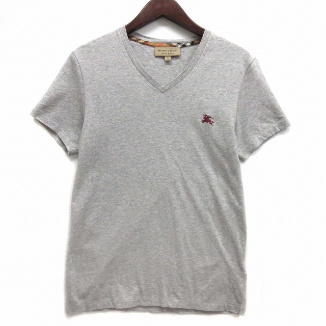 【中古】バーバリー ロンドン BURBERRY LONDON ENGLAND コットン ジャージー Vネック Tシャツ 半袖 ホースマーク グレー XS 8003834の通販は 8,300円