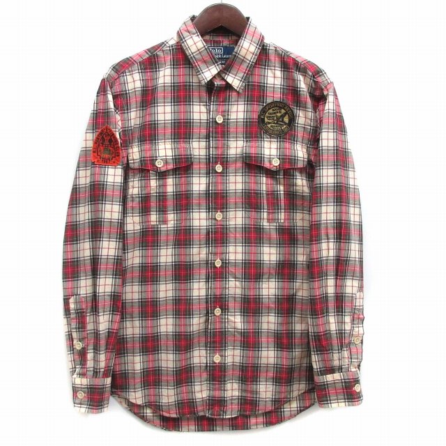 【中古】ポロ バイ ラルフローレン Polo by Ralph Lauren タータンチェック シャツ 長袖 ワッペン カスタムフィット レッド M ☆AA★の通販は 5,035円