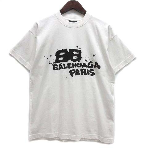【中古】バレンシアガ BALENCIAGA 23SS ロゴ プリント ダメージ加工 Tシャツ 半袖 Hand Drawn BB ICON Tee ホワイト 白 XS 612965 TNVN4の通販は