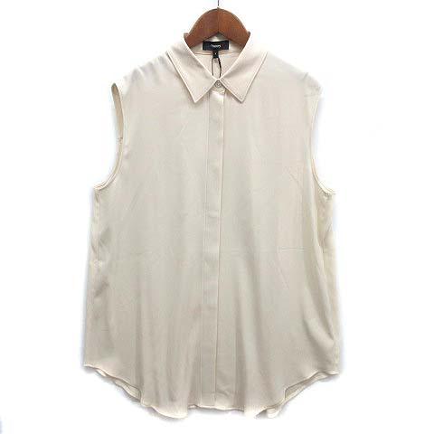 【中古】未使用品 セオリー Theory 2024SS パウダー クレープ ノースリーブ シャツ ブラウス POWDER CRAPE OS SLEEVLESS SH J ライス Sの通販は