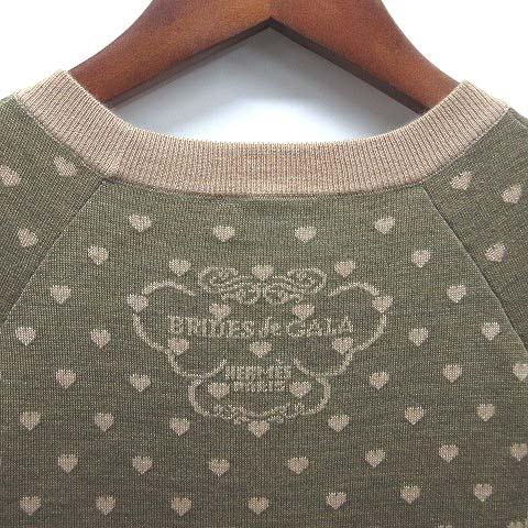 【中古】エルメス HERMES カシミヤ シルク ニット ワンピース 長袖 ハート 式典用馬勒 BRIDES de GALA 2018AW カーキ ベージュ 36_3