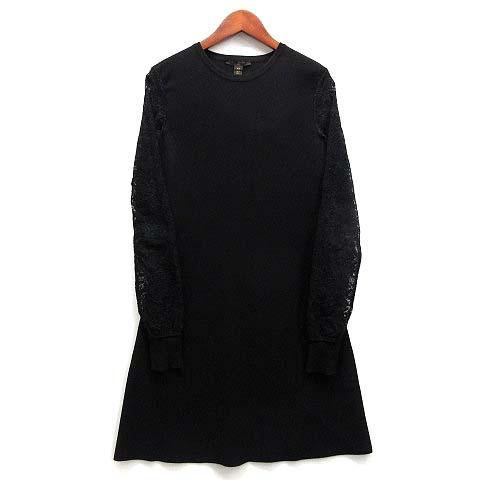 【中古】ルイヴィトン LOUIS VUITTON レーススリーブ ミラノリブ ニット ワンピース 長袖 ブラック 黒 XS RW162W ONY FAKD08 レディース