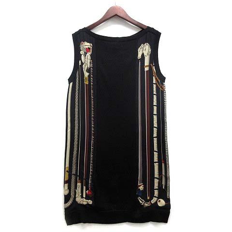 【中古】エルメス HERMES ステッキ les Cannes シルク カシミヤ ニット ワンピース チュニック ノースリーブ ブラック 黒 36 レディース_1