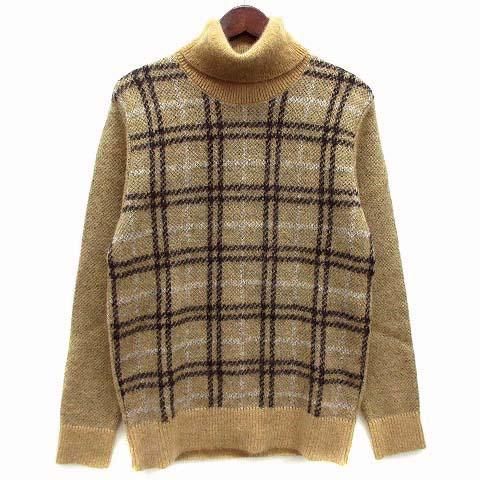 【中古】コムサメン COMME CA MEN トラックチェック オーバーペーン タートルネック モヘア セーター 長袖 ニット ベージュ M メンズの通販は