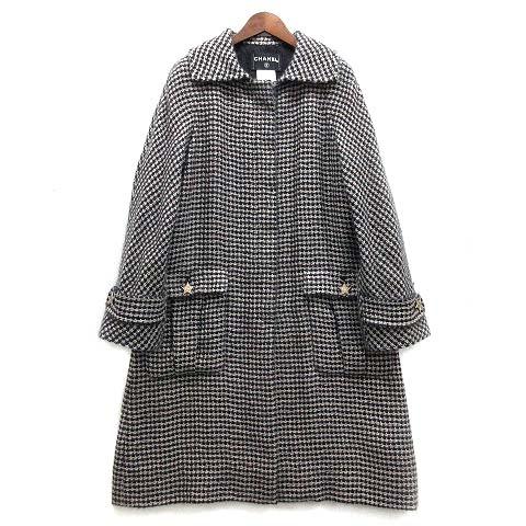 【中古】シャネル CHANEL モヘア ツイード ロング コート パリダラス ボタン 裏地シルク 総柄 P49610 ブラック系 38 国内正規 レディース_1