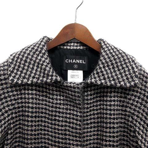 【中古】シャネル CHANEL モヘア ツイード ロング コート パリダラス ボタン 裏地シルク 総柄 P49610 ブラック系 38 国内正規 レディース_3