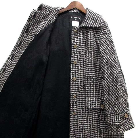 【中古】シャネル CHANEL モヘア ツイード ロング コート パリダラス ボタン 裏地シルク 総柄 P49610 ブラック系 38 国内正規 レディース_5
