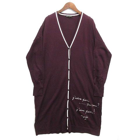 【中古】トゥービーバイアニエスベー To b. by agnes b. WK56 メッセージ ロング カーディガン コットン ニット 長袖 パープル 紫 Fの通販は 5,500円