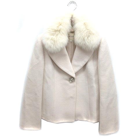 【中古】デビュー ド フィオレ Debut de Fiore フォックスファー ウール アンゴラ ショート コート ビジューブローチ ライトピンク 38の通販は