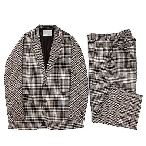 【中古】カラー kolor 2023SS T/R サージ チェック ジャケット ワイドパンツ 上下 セットアップ ブラウン系 2 1 美品 メンズ