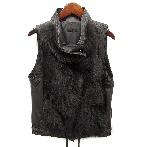 【中古】サクラ SACRA ラムレザー フォックスファー ベスト ジップアップ グレー 38 レディース