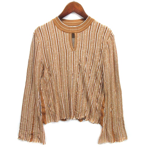 【中古】マメクロゴウチ Mame Kurogouchi フローラル ストライプ ジャガード ニット プルオーバー 長袖 キャメル 1 MM21FW-KN017