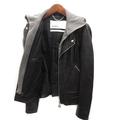 【中古】ドマ DOMA フード付き シングル ライダース ジャケット ラムレザー ブラック 黒 XS レディース 中古】ドマ DOMA フード付き シングル ライダース ジャケット