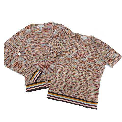 【中古】エムミッソーニ M MISSONI 総柄 ニット アンサンブル 長袖 カーディガン 半袖 トップス ウール ベージュ マルチカラー 44の通販はアンサンブル