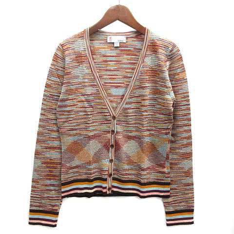 【中古】エムミッソーニ M MISSONI 総柄 ニット アンサンブル 長袖 カーディガン 半袖 トップス ウール ベージュ マルチカラー 44の通販は