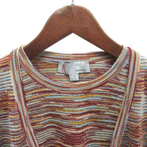 【中古】エムミッソーニ M MISSONI 総柄 ニット アンサンブル 長袖 カーディガン 半袖 トップス ウール ベージュ マルチカラー 44の通販は