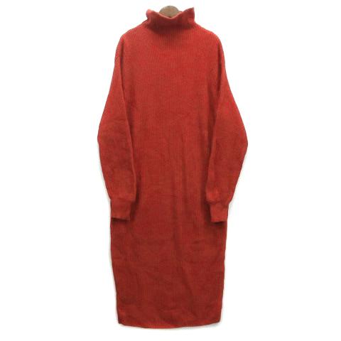 【中古】マックスマーラ MAX MARA ウール アンゴラ ニット ボトルネック ロング ワンピース 長袖 バーミリオン S レディース