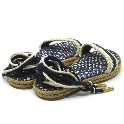 【中古】ルイヴィトン LOUIS VUITTON エスパドリーユ レースアップ フラット サンダル ナチュラル ネイビー 34.5 約22cm レディース 中古】ルイヴィトン LOUIS VUITTON エスパドリーユ レースアップ