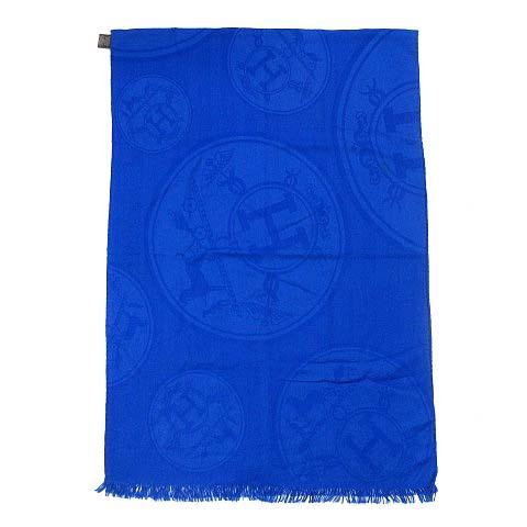 【中古】エルメス HERMES ニューリブリス カシミヤ シルク 大判 ストール ショール ブルー 青 レディース