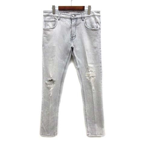 【中古】ドン ザ フラー DON THE FULLER Yaren リペア加工 ストレッチ デニム パンツ テーパード ジーンズ ライトグレー 34 イタリア製