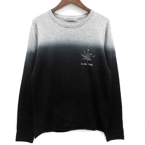 【中古】カシヤージュ CASHYAGE SLOW PANK カシミヤ マリファナ ラインストーン グラデーション ニット セーター グレー ブラック 黒 50