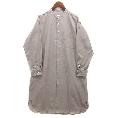 【中古】トゥジュー TOUJOURS コットン バンドカラー シャツ ワンピース 長袖 グレーベージュ 1 レディース