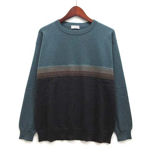 【中古】ブルネロクチネリ BRUNELLO CUCINELLI カシミヤ100％ ニット モニーレ 装飾 バイカラー セーター 長袖 ドロップショルダー XS