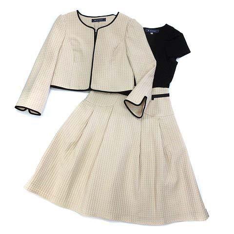 M'S GRACY エムズグレイシー◆セットアップ スーツ ラメ入り ベロア切替 千鳥格子柄 ジャケット スカート◆ブラック×ホワイト系◆size 9号 M\u0027S GRACYエムズグレイシー スカートスーツ ツイードスーツ 礼服 9