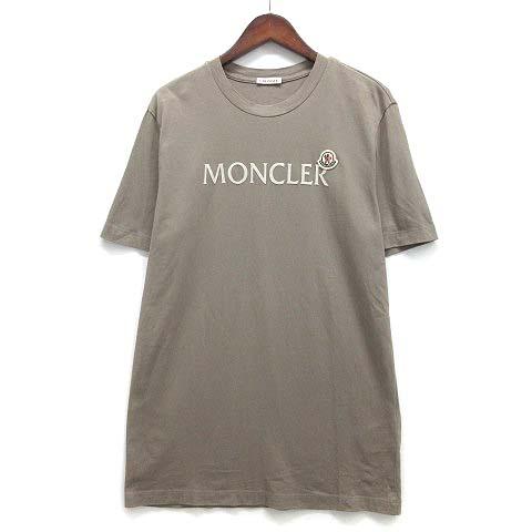 【中古】モンクレール MONCLER 2024SS フロッキーロゴ アイコンパッチ Tシャツ 半袖 クルーネック 8C00027 グレーベージュ L メンズ