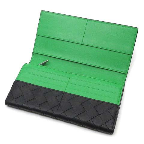 ボッテガ ヴェネタ 長財布 イントレチャート 黒 緑 メンズ